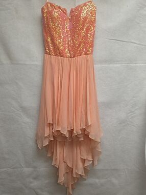Lily Rose Peach Sequin Strapless High-Low Chiffon Dress Size 9
